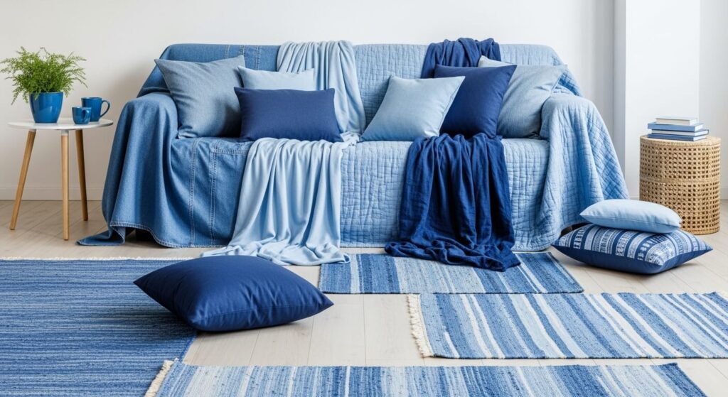 Layered Blue Textiles and Throws