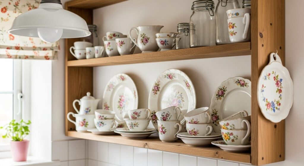 Open Shelves with Mismatched Ceramics