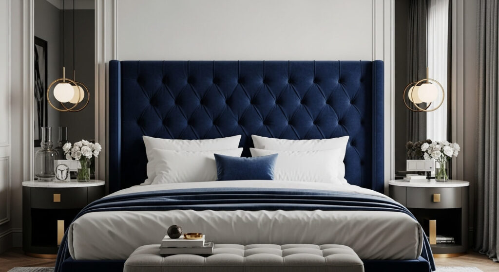Deep Blue Velvet Headboard