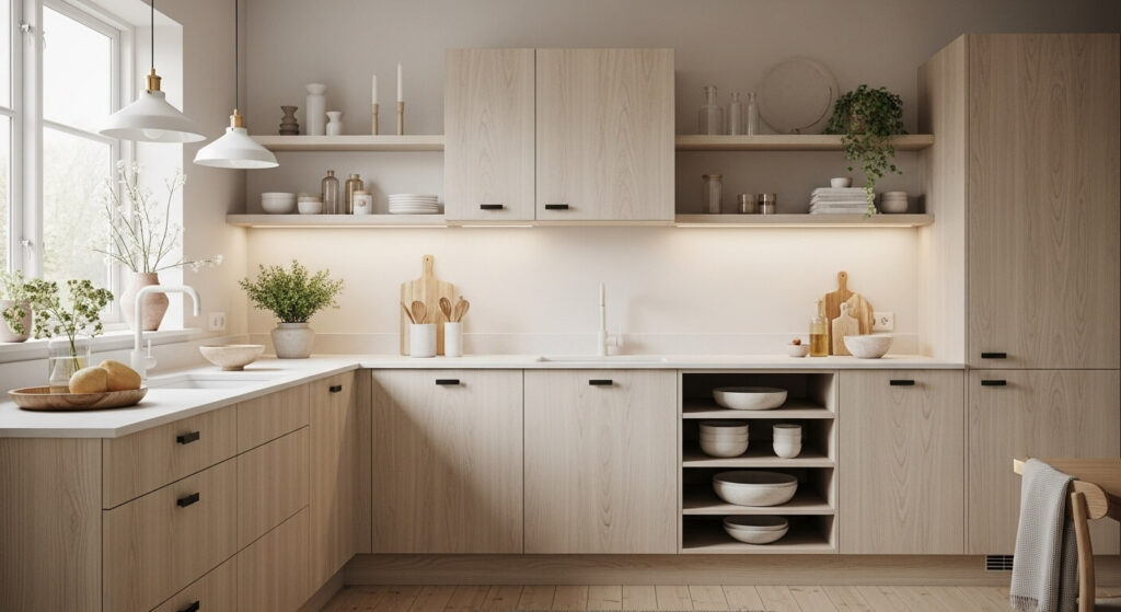 Scandinavian Style with Light Wood Cabinets
