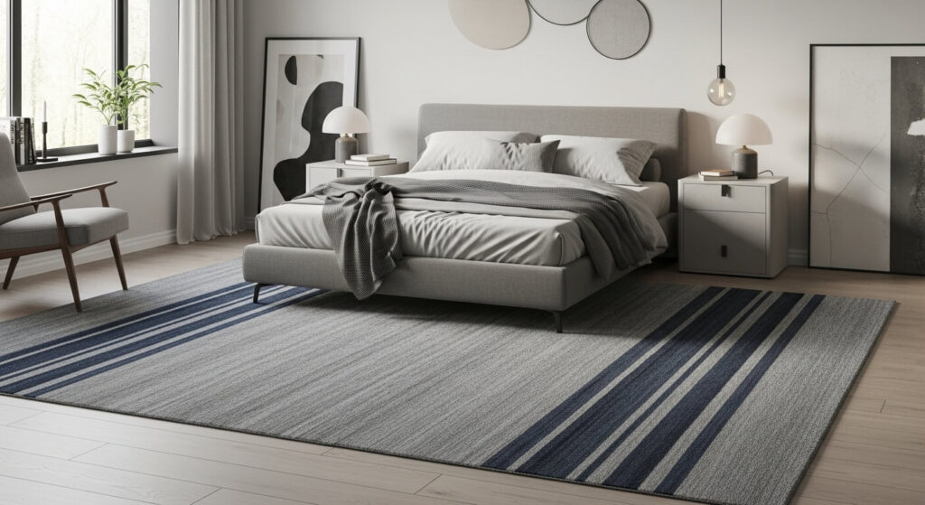 Gray and Navy Striped Rug