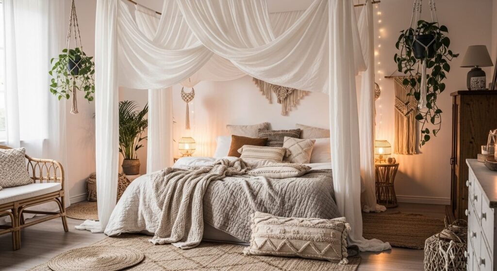 Canopy or Draped Fabrics Over the Bed