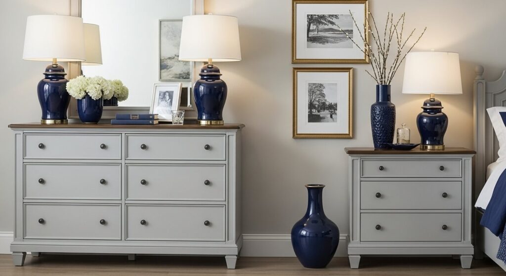 Gray Painted Furniture with Navy Accents