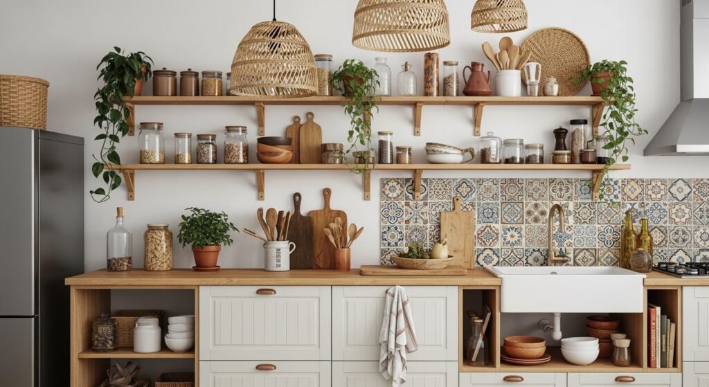 Boho IKEA Kitchen with Open Shelving