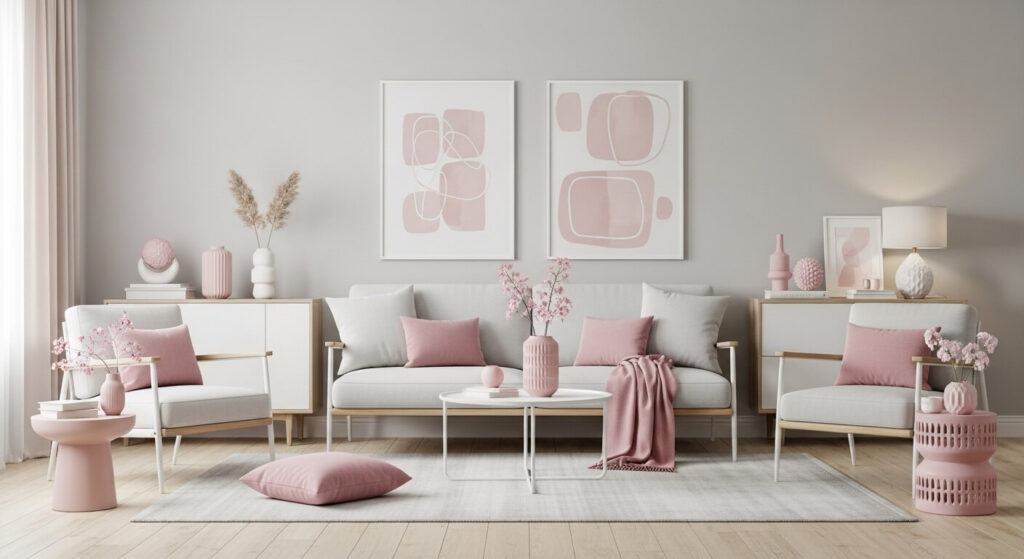 Minimalist Pink Accents in a Neutral Room