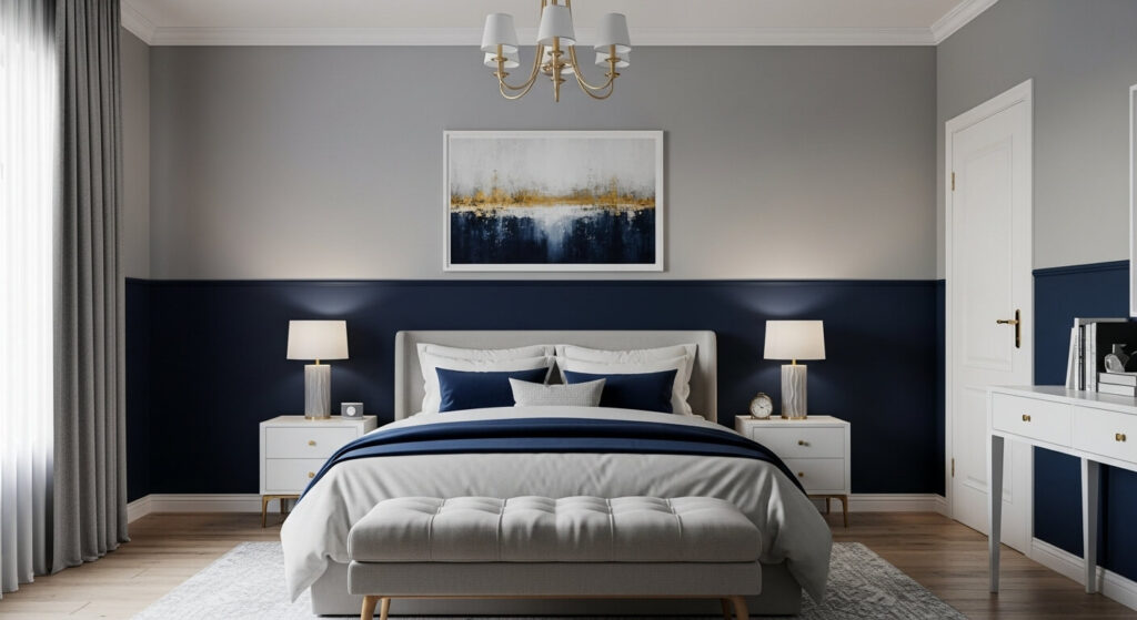 Two-Tone Walls: Navy Below, Gray Above