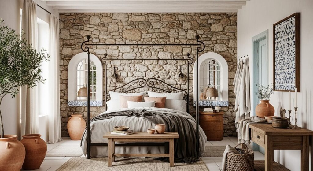 Exposed Stone or Faux Stone Walls