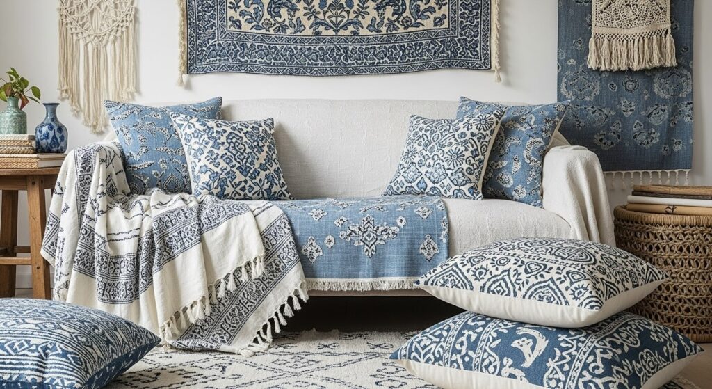 Global Patterns in Blue and Cream