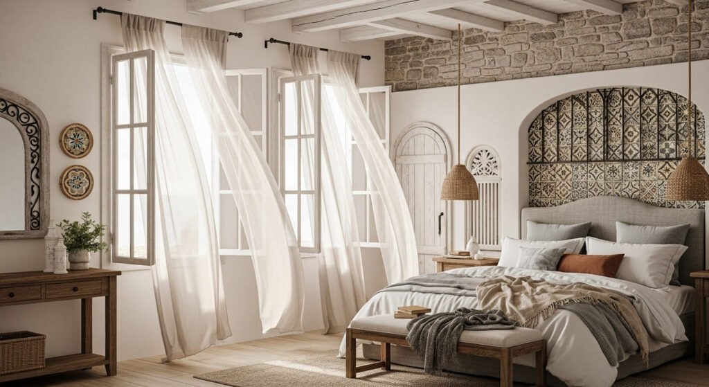 Open Windows with Flowing Curtains