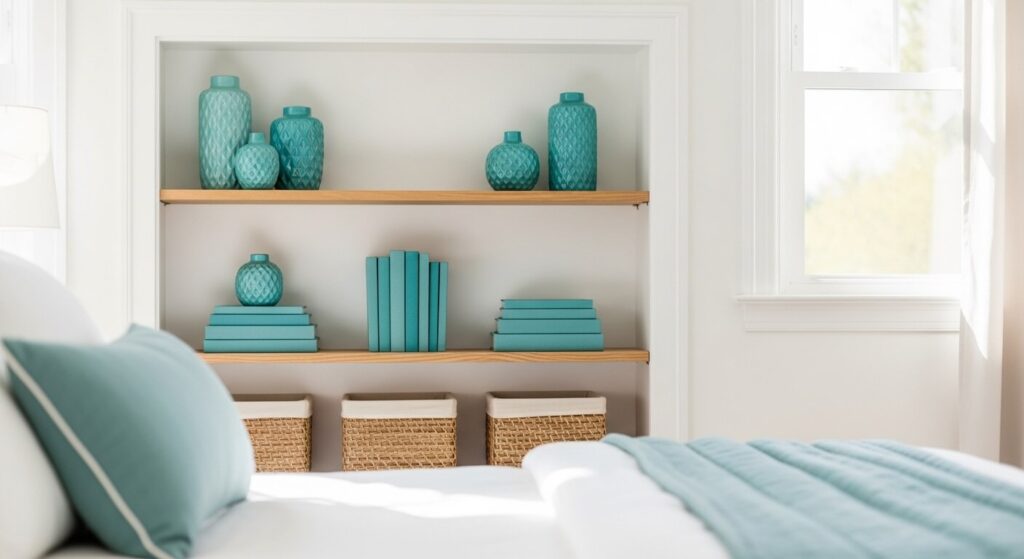 Styled Teal Shelf Decor