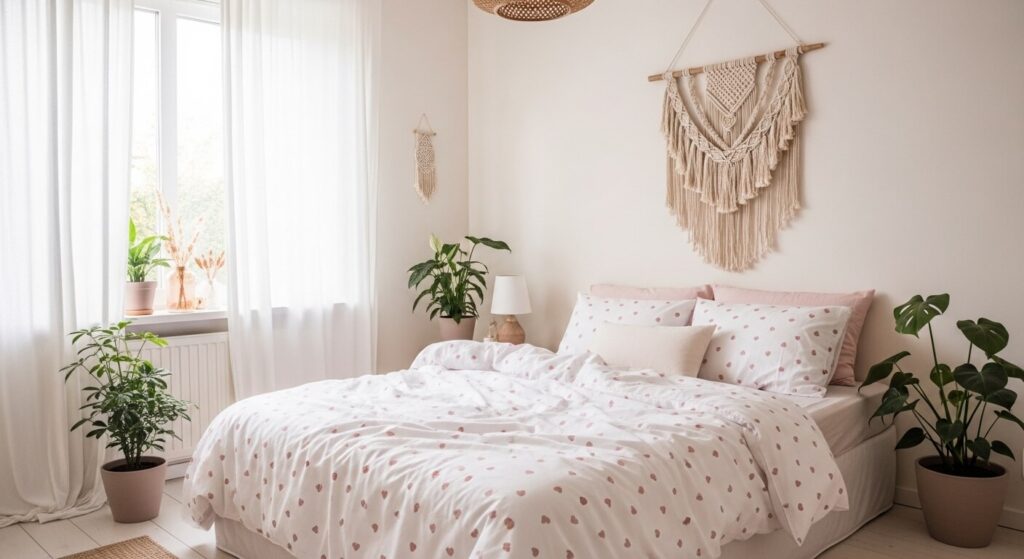Soft Pink Hearts on White Cotton