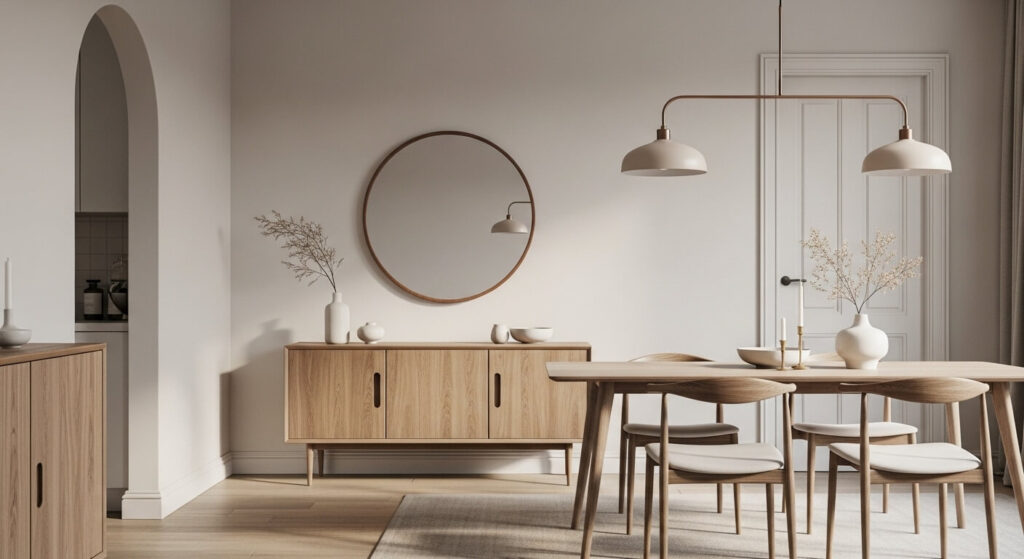 Round Mirror Over a Sideboard