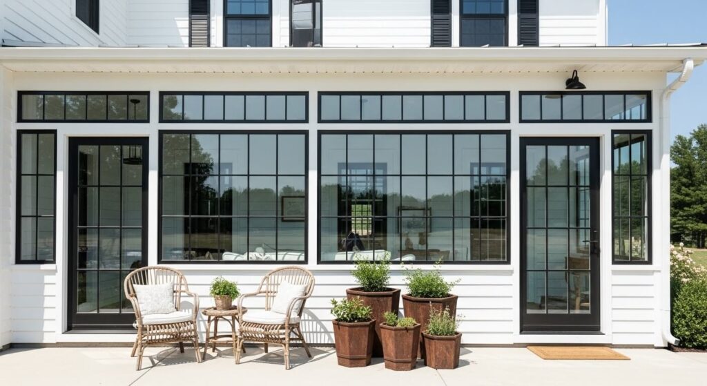 Farmhouse Glass Porch with Black Frames