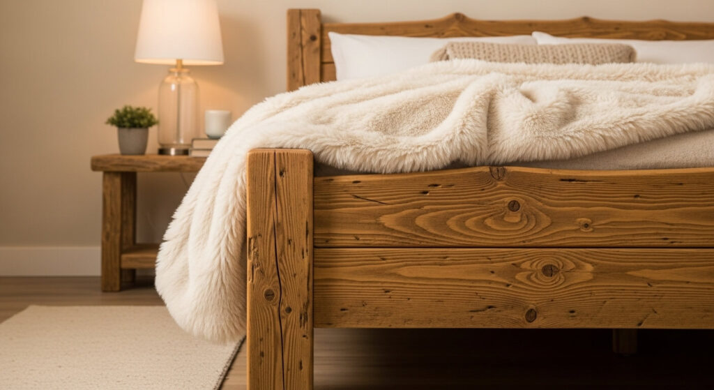 Faux Fur Throw Blanket Layered on Bed