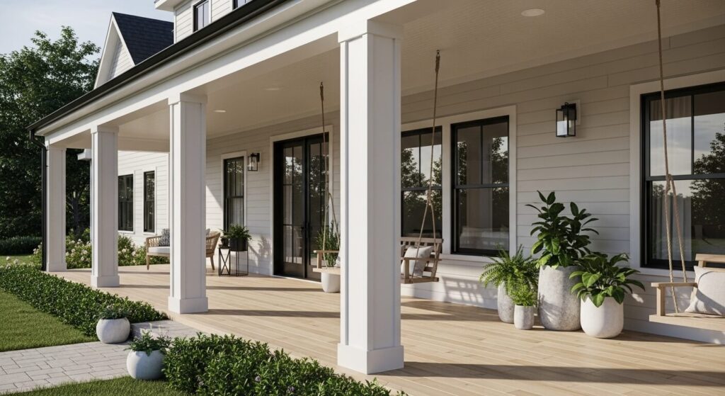 White Columns with Black Trim