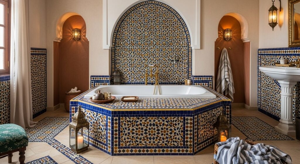 Freestanding Tub with Mosaic Surround