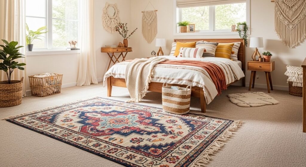 Statement Area Rug on Carpet