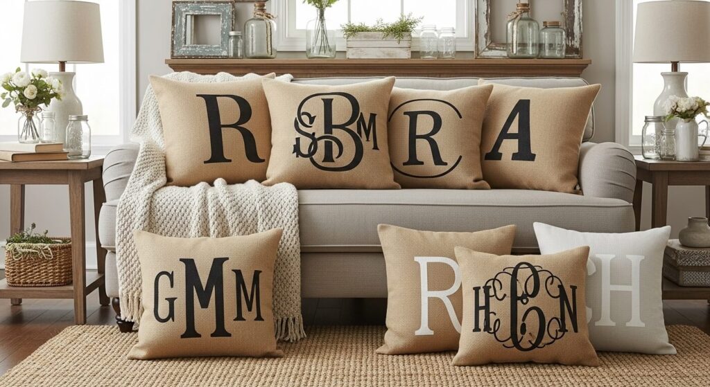 Monogrammed Burlap Pillows
