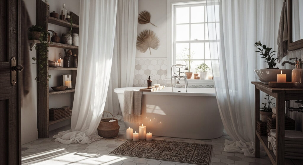 Freestanding Tub with Curtains