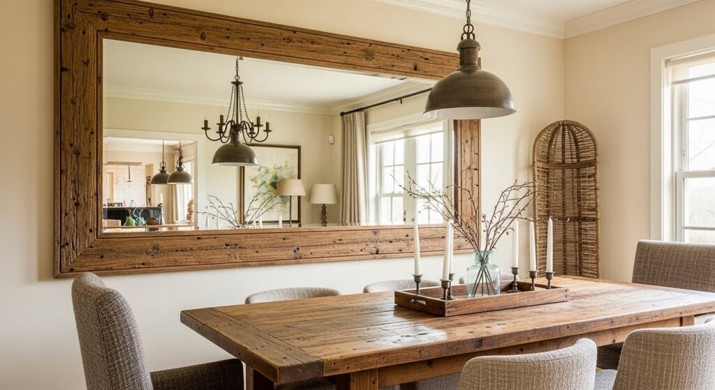 Rustic Wood-Framed Mirror