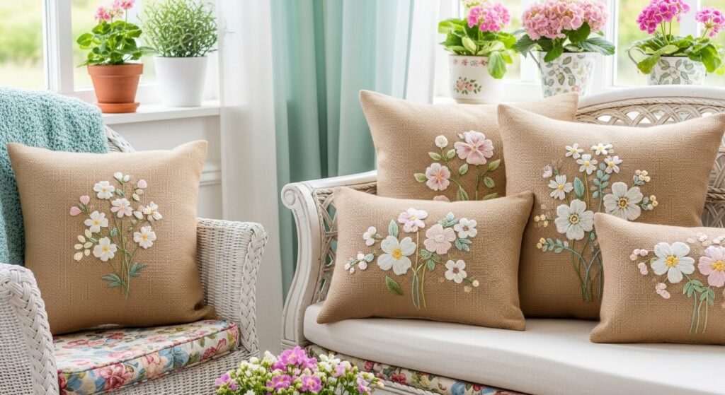 Burlap with Embroidered Florals