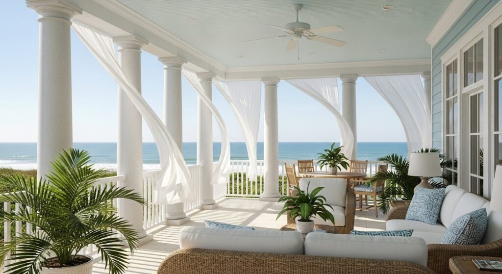 Coastal-Style White Round Columns