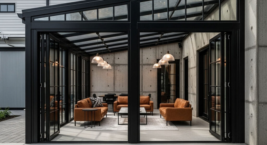 Industrial Chic Glass Porch