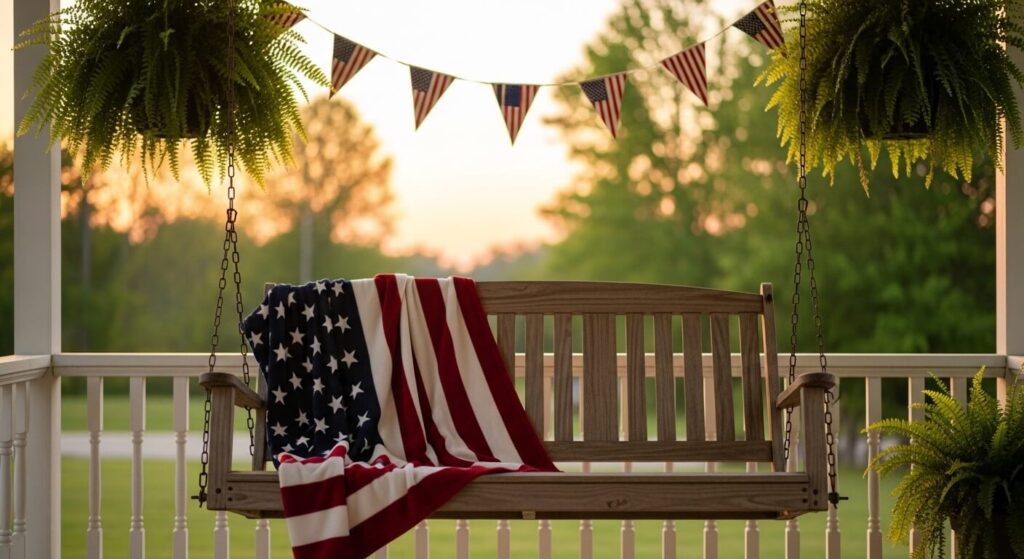 Porch Swing with Flag Throw