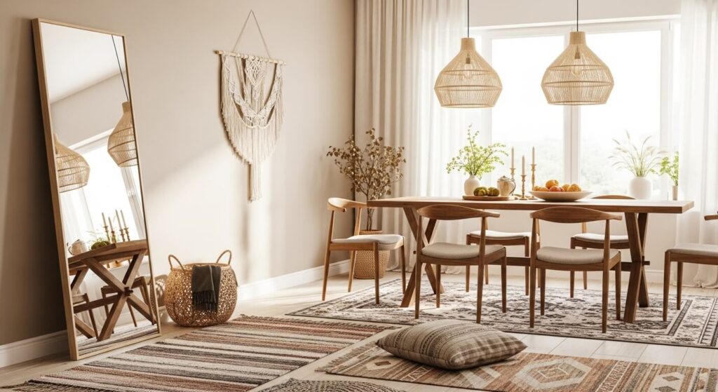 Floor Mirror Behind the Dining Table