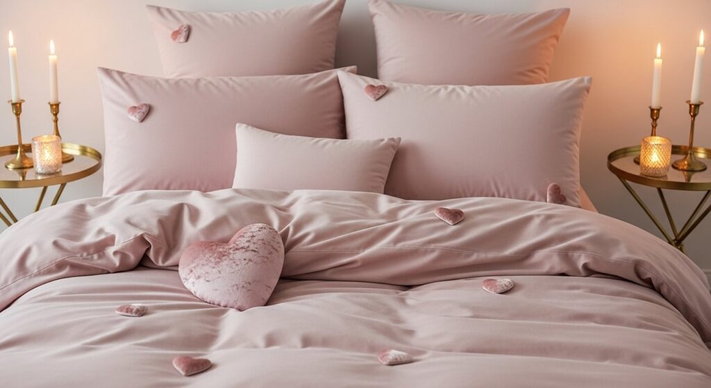 Velvet Heart-Appliqué Throw Set