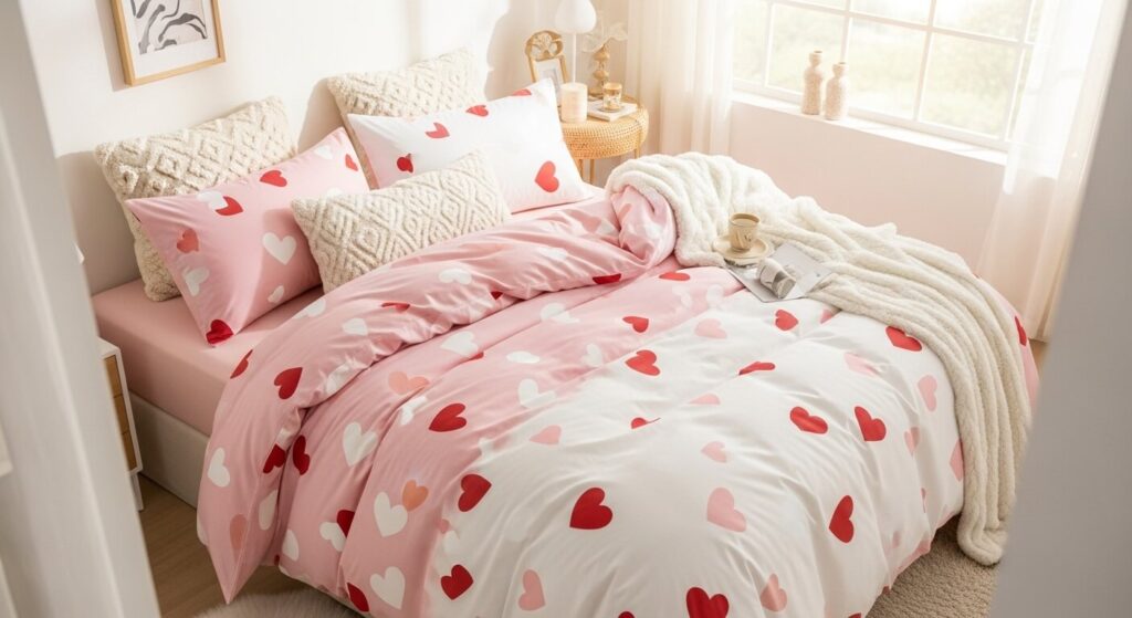 Reversible Heart-Themed Bedding