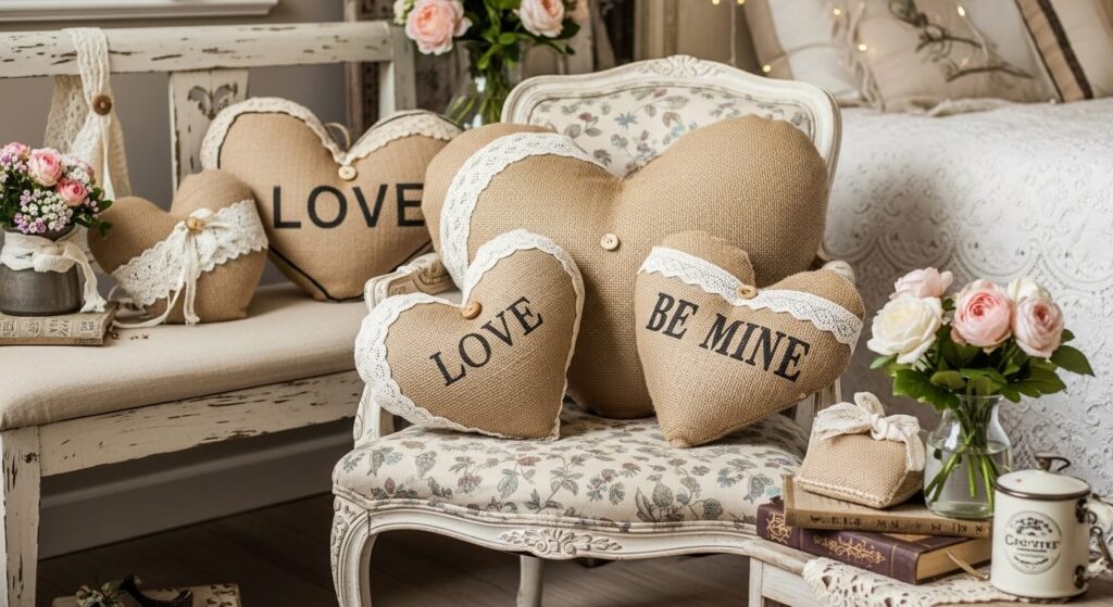 Heart-Shaped Burlap Pillows