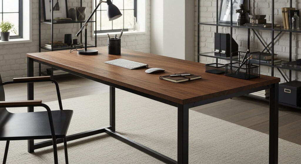 Black Metal and Walnut Desk