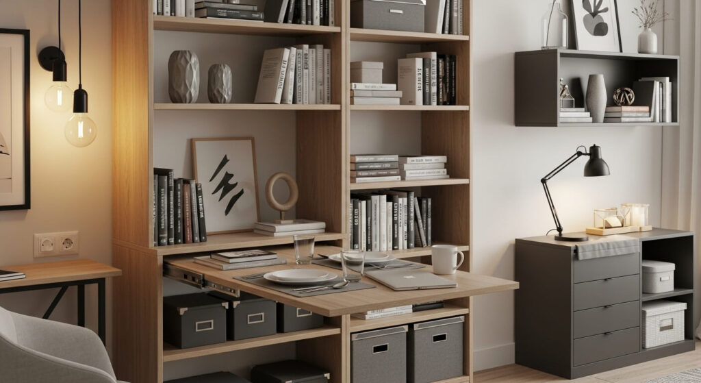 Bookshelf with Pull-Out Table