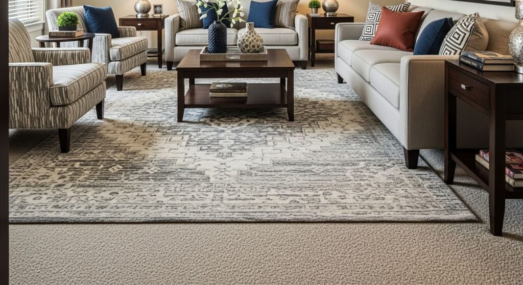 Add a Large Area Rug (Even Over Carpet)