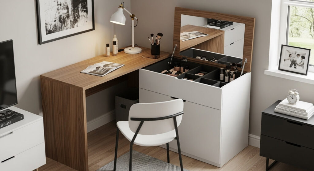 Vanity with Hidden Mirror Flip-Up Top