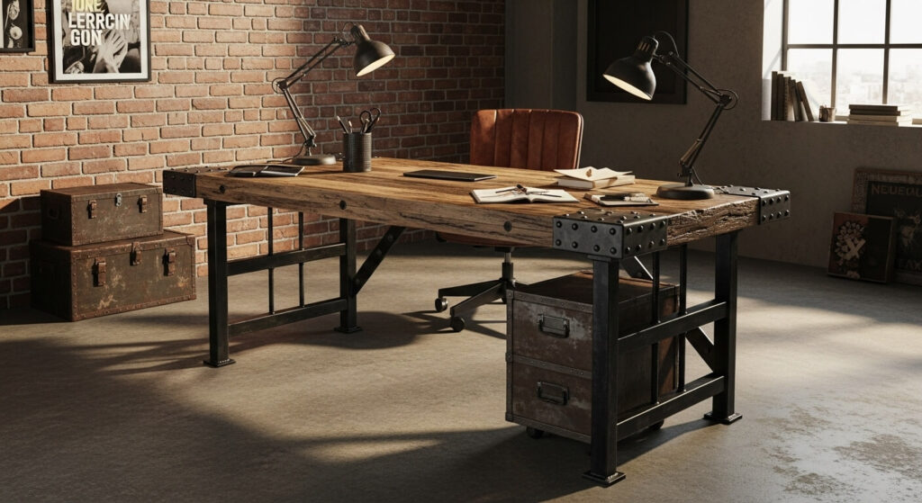 Distressed Finish Desk with Rivet Details