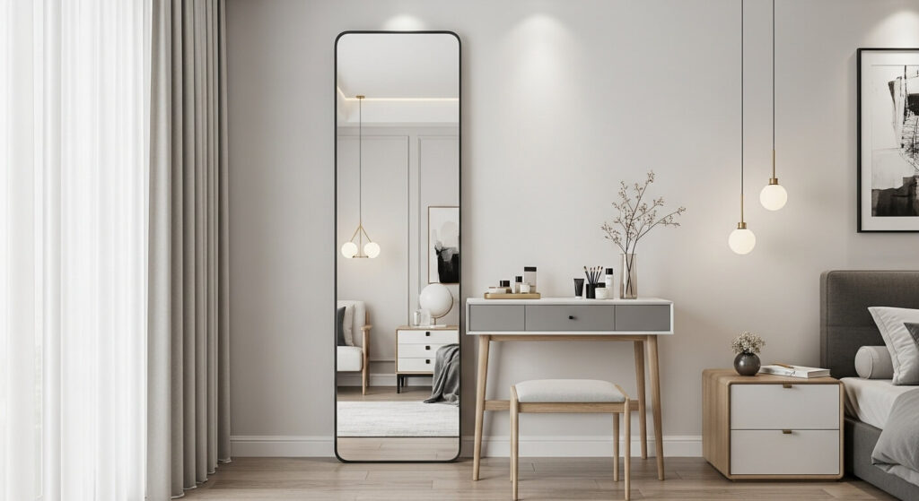 Vanity with Tall Vertical Mirror