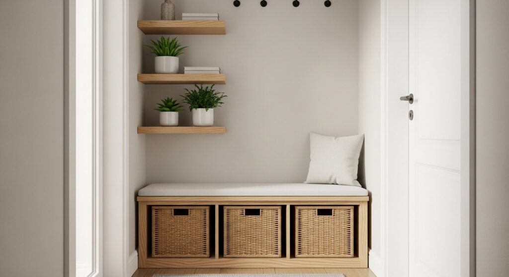 Slim Storage Bench for Narrow Spaces