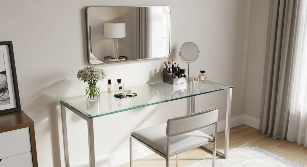 Glass-Top Vanity for a Sleek Finish