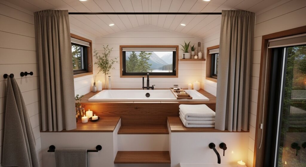 Tiny Home with Lofted Tub or Bath Nook