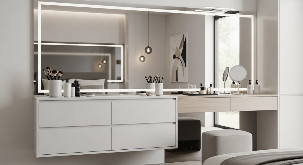 Floating Drawer Vanity with Mirror Wall