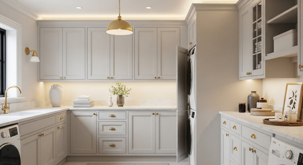 Built-In Cabinets with Gold Hardware