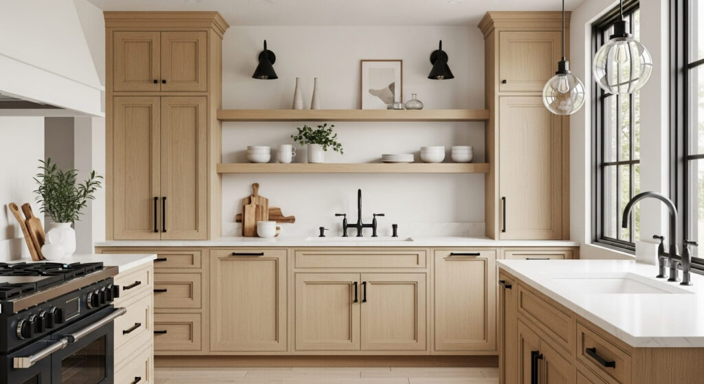 White Oak Cabinets with Black Accents