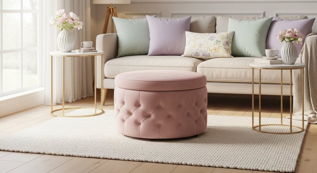 Plush Round Storage Ottoman