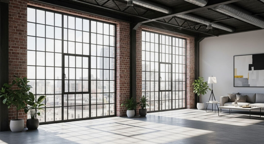 Black-Framed Industrial Windows