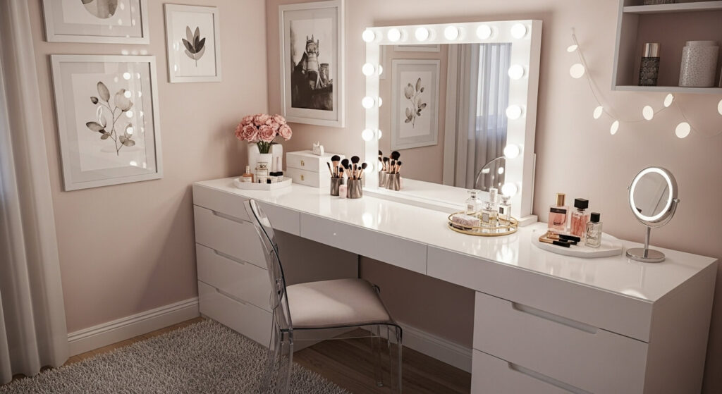 Vanity Corner with Light-Up Mirror