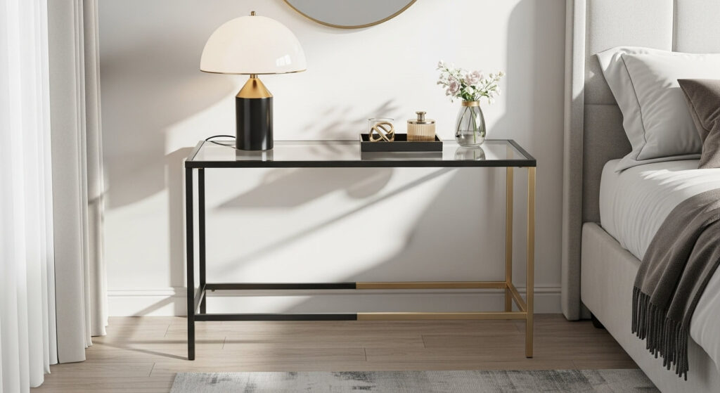 Glass-Top Table with Metal Frame