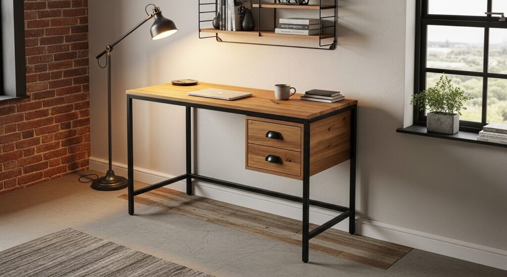 Industrial Writing Desk with Drawers
