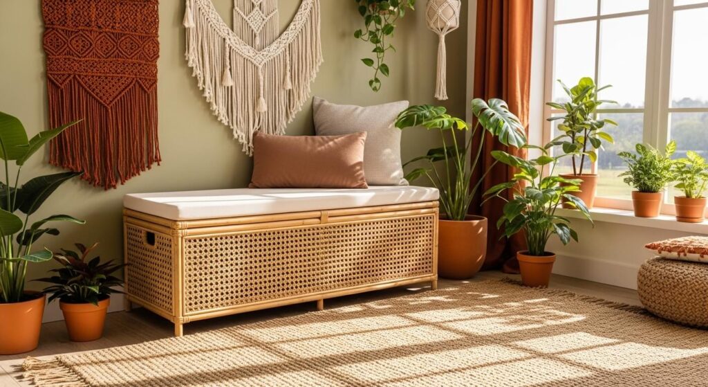 Woven Rattan Storage Bench